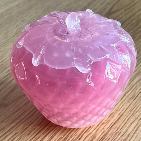 Pink Glass Strawberry Paperweight Home Decor - Picture 2 of 6